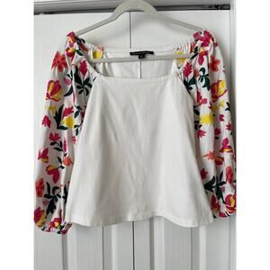 BOSTON PROPER Off the Shoulder Embroidered Sleeve Blouse